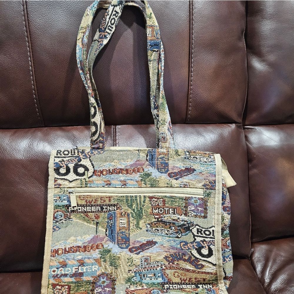 Route 66 tapestry tote bag